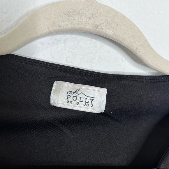 Oh Polly Dress Women’s 2 Rea Long Sleeve Asymmetric Mini black Ruched B27 - Picture 5 of 11